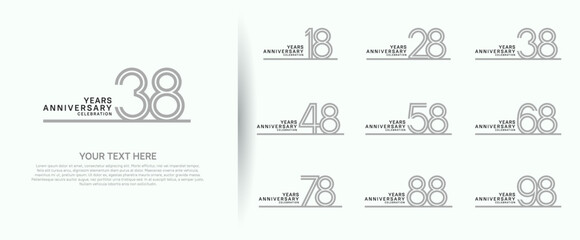 logo anniversary set. grey color with long line on white background for special event