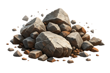 Pile of rocks and stones isolated on transparent background