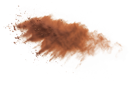   brown dust explosion with cloud and particles isolated on white background PNG ,ai  generated