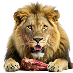 Fototapeta premium Majestic Lion: Powerful King of the Jungle Eating Meat