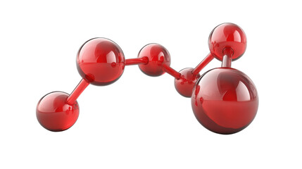 Red molecule structure 3D render icon with connected atomic spheres and glossy finish isolated on white background