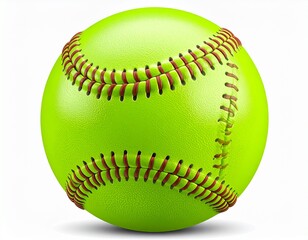 softball ball in fluorescent green color, isolated transparent background