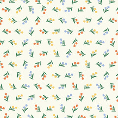 Minimalist Floral Pattern Vector with Colorful Flowers for Background Design
