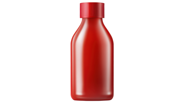Red squeeze bottle with cap perfect for dispensing sauces and condiments isolated on white background