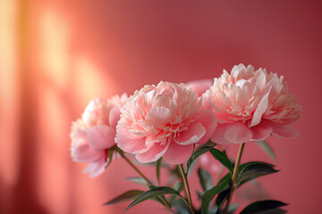 Bouquet of pink peonies on a pink background.