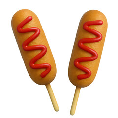 Corn dog with ketchup and mustard 3d transparent background