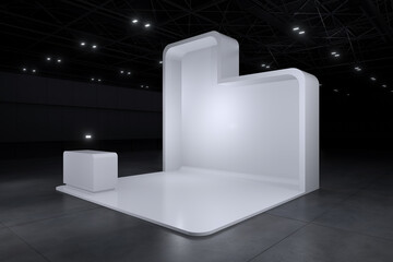 Exhibition stand for mockup and Corporate identity,Display design.Empty booth Design.Retail booth elements in Exhibition hall.booth Design trade show.Blank Booth system of Graphic Resources.3d render.