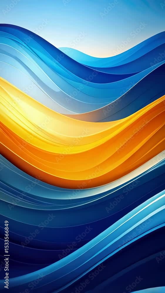 Poster abstract blue and yellow waves design forming a fluid and modern artistic background with smooth gra