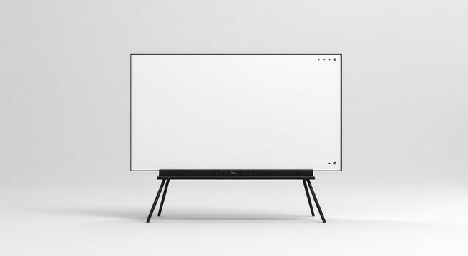 Sleek, freestanding interactive whiteboard with a minimalist black stand against a white backdrop