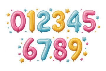 Colorful Number Balloons Zero to Nine with Stars for Festive Celebrations
