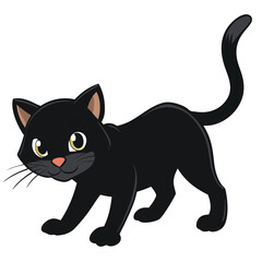 Black cat with sleek fur creeping low to the ground, a stealthy feline, hunting stance, white background.