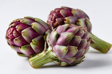 Obraz premium Close up, Roman artichokes on white studio setting