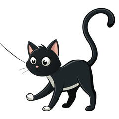 Domestic Shorthair cat with sleek black fur swatting, a playful feline, mid-action, white background.