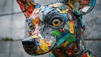 Colorful recycled dog sculpture