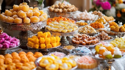 Colorful sweet treats on trays