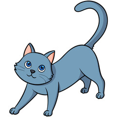 Obraz premium a Russian Blue cat with dense blue-grey fur stretches, showing its elegant posture and sleek coat.