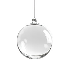 A hanging glass ornament with a white background, suspended in the air, has an all-white matte finish and is made of a plastic material.