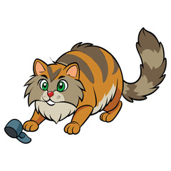 Obraz premium a Siberian cat with long, multi-colored fur tackles a toy, showing its strength and playful energy.