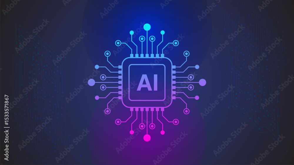 Poster artificial intelligence futuristic digital and technology on dark blue background. ai circuit board 