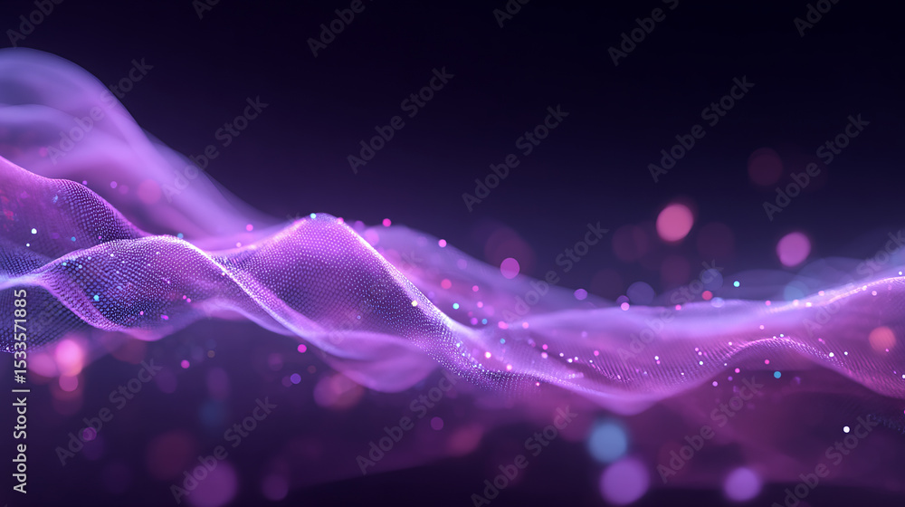 Poster abstract gradient particle waves seamlessly flowing with soft purple light and bokeh. orange and blu