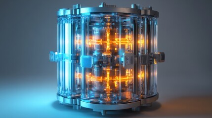 Complex, futuristic, glowing apparatus