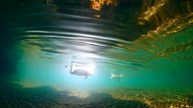 tunnel spectrogram of pastel tones shimmers and white swans swim