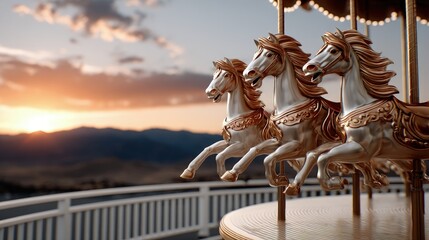 Carousel horses sunset scenic view