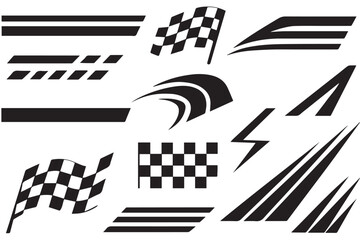 racing flags, speed lines, and motion graphics, perfect for energetic and competitive design elements, line art icon set
