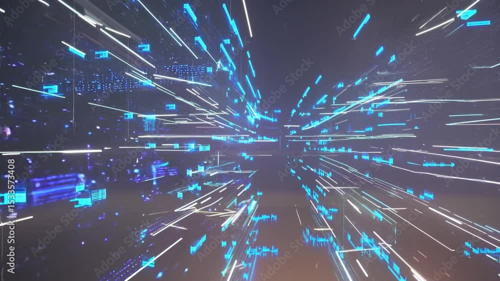 Poster futuristic digital data stream abstract animation moving through space