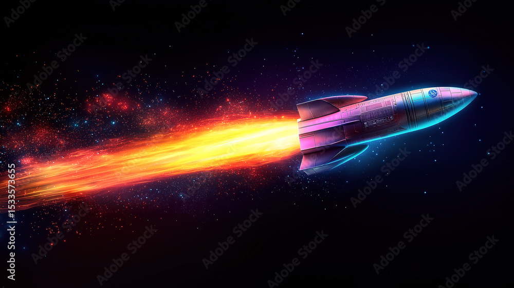 Aufkleber rocket launch at night sky showing spaceship taking off into outer space scene