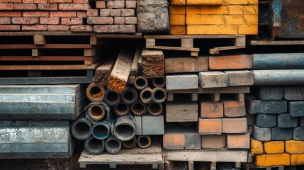 Construction materials stacked high