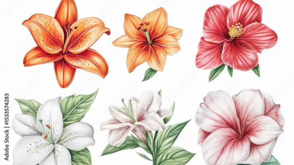 Poster a collection of various colored flowers against a clean white background, suitable for use in advert