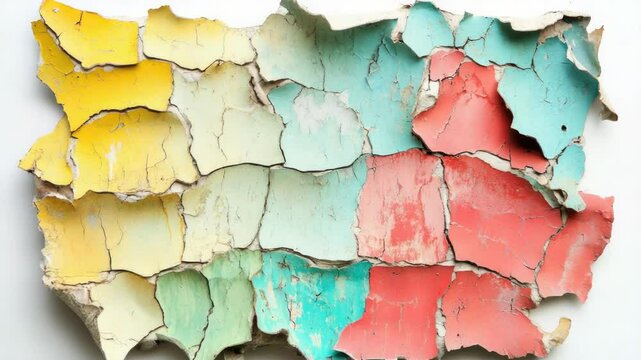 A close-up shot of a small section of peeling paint on a white surface
