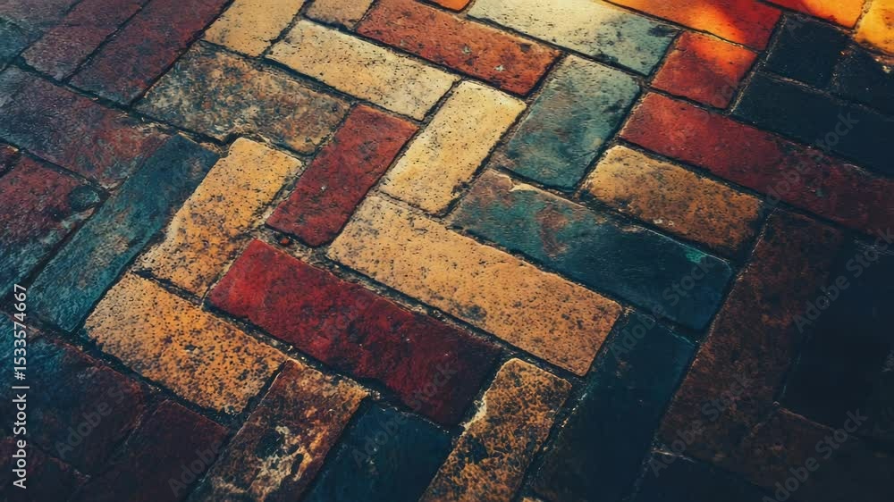 Poster A vibrant brick floor with a fire hydrant in the background, perfect for use as a decorative element or to add some color to a scene
