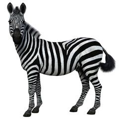 Zebra standing isolated. High resolution 3d render on a transparent background. No AI used