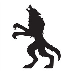 Werewolf Silhouette Vector Icon &ndash; Aggressive Standing Wolfman Isolated on White Background
