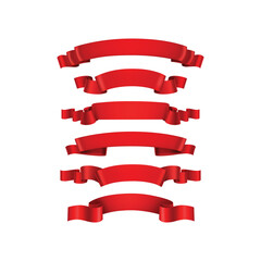 Crimson Ribbons: A collection of gracefully curved crimson ribbons cascade downwards, perfect for adding a touch of elegance and festivity to your projects, representing a sense of announcement.