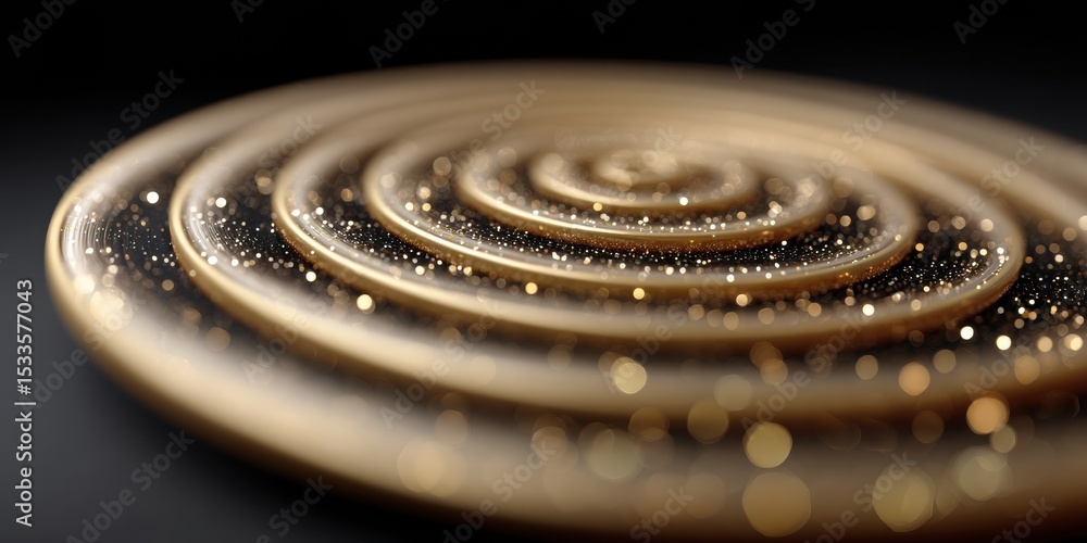 Poster abstract golden spiral with glittering particles and bokeh lights on dark background - luxury design