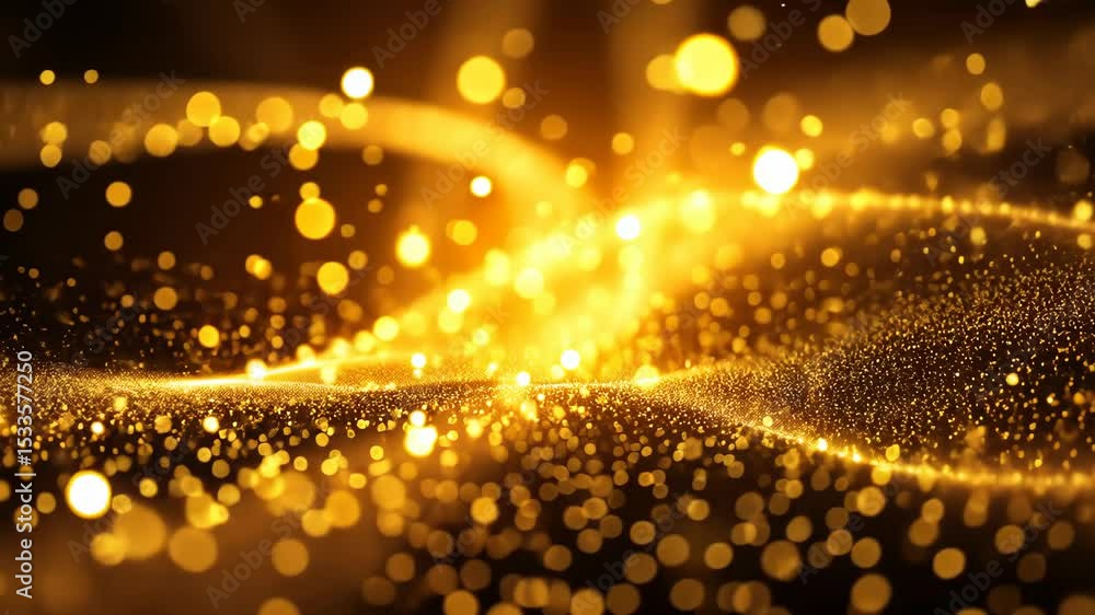 Poster a mesmerizing abstract design with golden bokeh and a shimmering background.