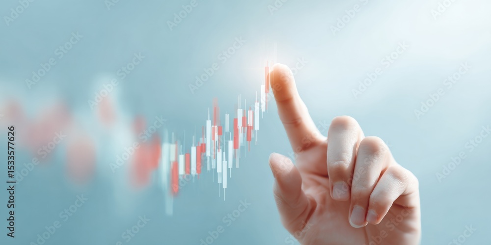 Aufkleber Digital Stock Ticker Trading Interface with Candlestick Graph and Moving Averages on Transparent Screen, Symbolizing Strategic Financial Growth and Profit Increase