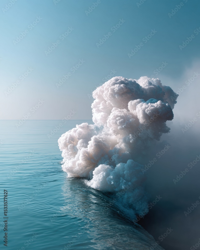 Aufkleber atmospheric steam cloud rising over calm ocean water showing microscopic droplets and vapor texture 