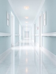 Bright Sterile Hospital Corridor with Polished Marble Floors and Modern Lighting in Healthcare Facility - Medical Professionalism and Patient Care Environment