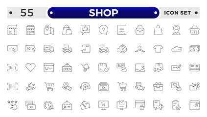 Shopping and Shop outline icon set. Online shopping, store, delivery, promotion and shopping cart symbol.