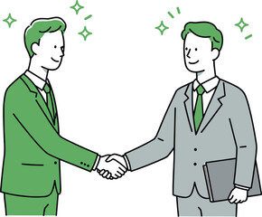 Two businessmen shaking hands after successful deal, professional agreement concept, business partnership illustration, corporate collaboration, flat vector handshake,   flat vector illustration