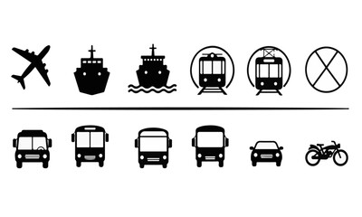 Public & Personal Transportation Black Icons with Restriction Sign