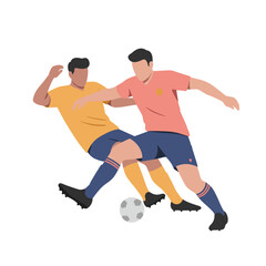 Two soccer players sliding tackle in action on the field  