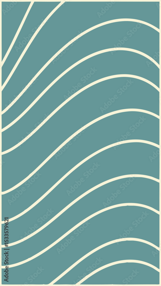Aufkleber abstract minimalist design with teal and cream curved lines on transparent background