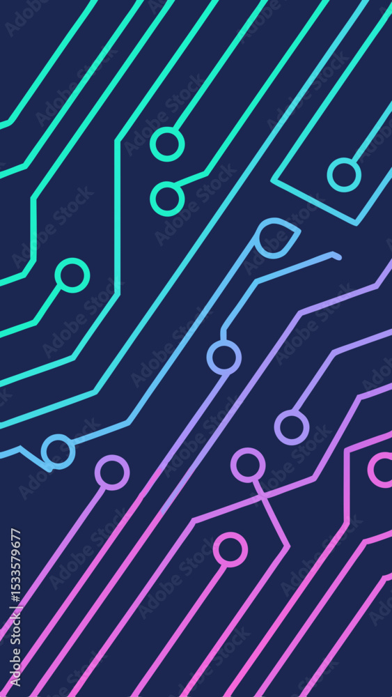 Poster abstract neon circuit board design with glowing lines and modern technology background