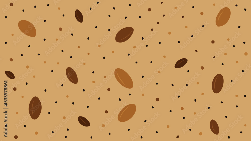 Poster abstract pattern of brown seeds and dots on a beige background with transparency