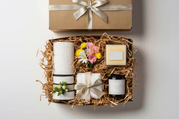 Elegant Gift Set with Towels, Candles, and Flowers